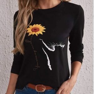PRICE DROP! Long sleeve black T-shirt w/ sunflower decal. "You are my sunshine”